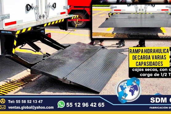 Fabricantes de Rampas hidraulicas para camiones, camionetas, de carga y descarga venta y fabricacion.SDM Global Mexico somos una empresa líder en la fabricacion de Rampas Hidraulicas para camion, camioneta, de carga y descarga cajas y remolques con personal altamente capasitado para su fabricacion, contamos con diferentes capasidades en cada rampa hidraulica.Las rampas hidráulicas son plataformas de acero que te ayudarán a cargar y descargar una gran cantidad de productos en menor tiempo, fabricadas para carrocerias remolques cajas secas plataformas unidade moviles, especiales para chasis camioneta camiones rabones.Somos una Empresa Mexicana líder en el Mercado con años de experiencia, especialistas como fabricantes de Rampas Hidraulicas unidades moviles, carrocerias, cajas secas, remolques, pipas de agua, compactadores de basura, alargado y acorazado de chasis, equipamiento de patrullas, ambulancias de traslado, gruas de plataforma, redilas estaquitas, unidades para trasalado de reos, personal, primer respondiente, antimotin, proximidad, etc.Somos fabribricantes directos, distribuidores en todo Mexico, comunicate y te atenderemos personalmente. Fabricantes de Rampas hidraulicas para camiones, camionetas, de carga y descarga venta y fabricacion.SDM Global Mexico somos una empresa líder en la fabricacion de Rampas Hidraulicas para camion, camioneta, de carga y descarga cajas y remolques con personal altamente capasitado para su fabricacion, contamos con diferentes capasidades en cada rampa hidraulica.Las rampas hidráulicas son plataformas de acero que te ayudarán a cargar y descargar una gran cantidad de productos en menor tiempo, fabricadas para carrocerias remolques cajas secas plataformas unidade moviles, especiales para chasis camioneta camiones rabones.Somos una Empresa Mexicana líder en el Mercado con años de experiencia, especialistas como fabricantes de Rampas Hidraulicas unidades moviles, carrocerias, cajas secas, remolques, pipas de agua, compactadores de basura, alargado y acorazado de chasis, equipamiento de patrullas, ambulancias de traslado, gruas de plataforma, redilas estaquitas, unidades para trasalado de reos, personal, primer respondiente, antimotin, proximidad, etc.Somos fabribricantes directos, distribuidores en todo Mexico, comunicate y te atenderemos personalmente.