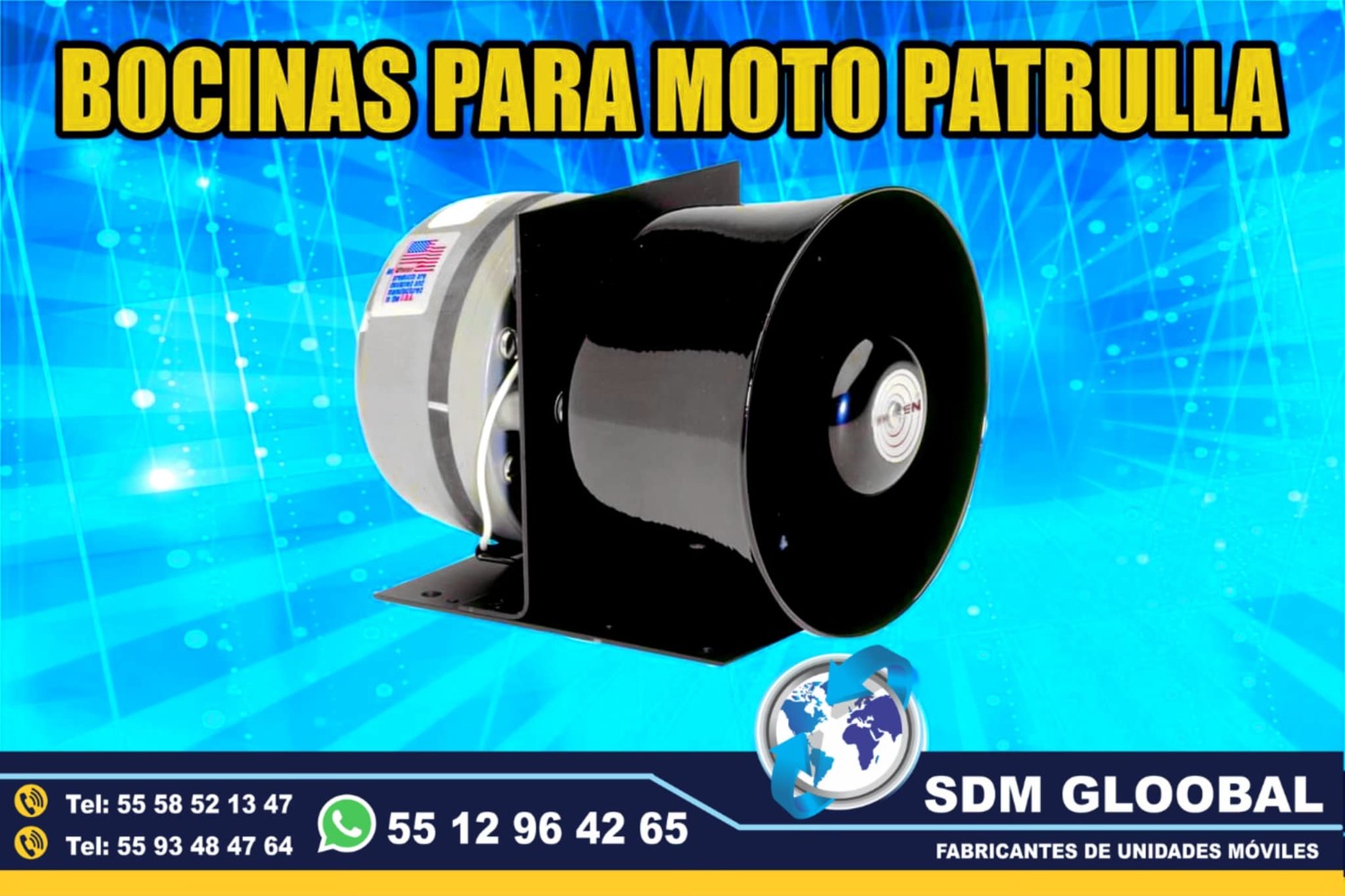 Venta de Bocina para patrullas pick up, sedan y motopatrullas en Mexico